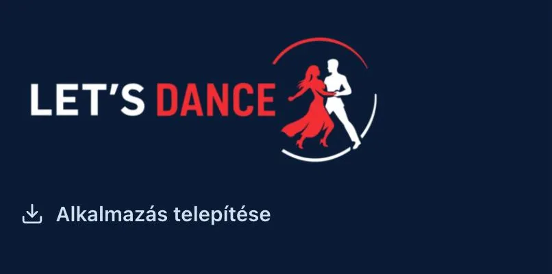 A lábléc teteje telefonon: a Let's Dance logó, alatta az Alkalmazás telepítése gomb letöltés ikonnal